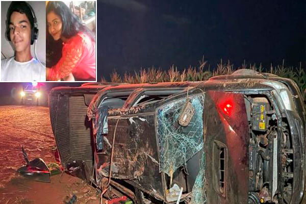 Hilux capota na BR-364 e dois morrem; criança de 5 anos ficou ferida