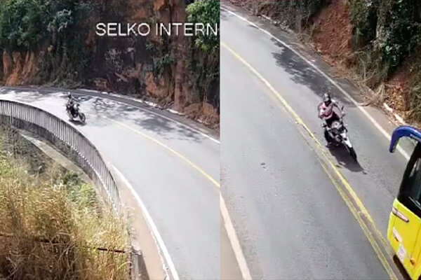 Motociclista bate de frente contra ônibus no Portão do Inferno; veja vídeos