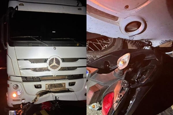 Batida-entre-motocicleta-e-caminhão-na-MT-343