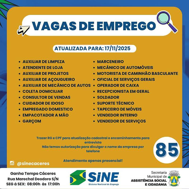 Sine-de-C&aacute;ceres-oferta-85-vagas-de-emprego-nesta