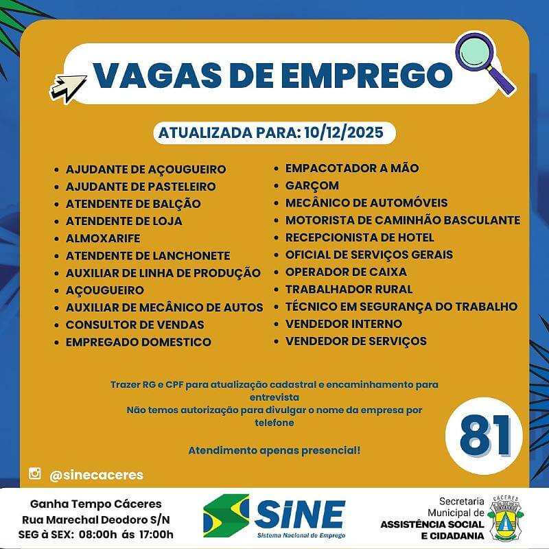 Sine oferece 81 vagas nesta quarta