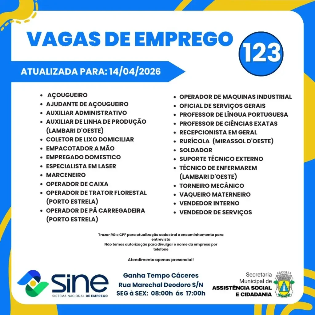 Sine-de-C&aacute;ceres-anuncia-123-vagas-anuncio
