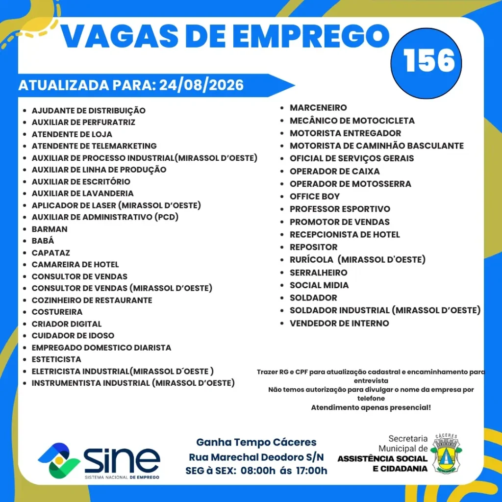 C&aacute;ceres-tem-156-vagas